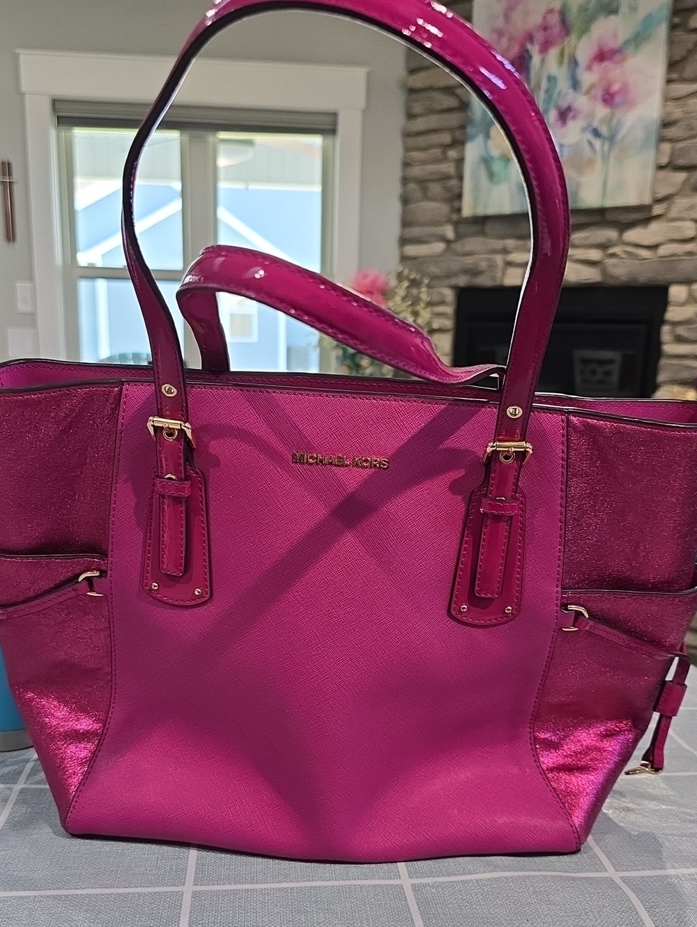 MICHAEL KORS Hot Pink Patent & Leather Tote